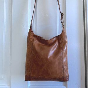 The Sak De Young Tobacco Floral Emboss Distressed Leather Crossbody Purse